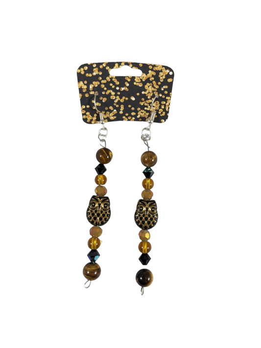 Owl and tiger's eye earrings by Lydia