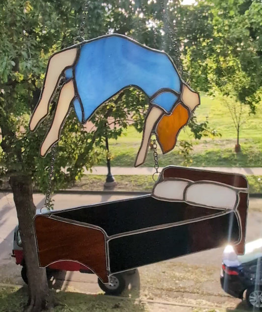 Handcrafted stained glass exorcism horror fan art