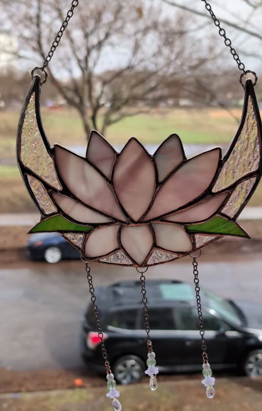 Handcrafted stained glass lotus moon pink