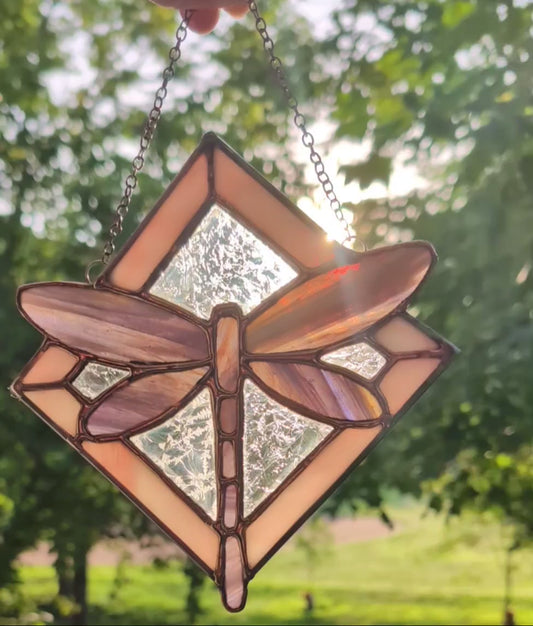Stained glass dragonfly sun catcher