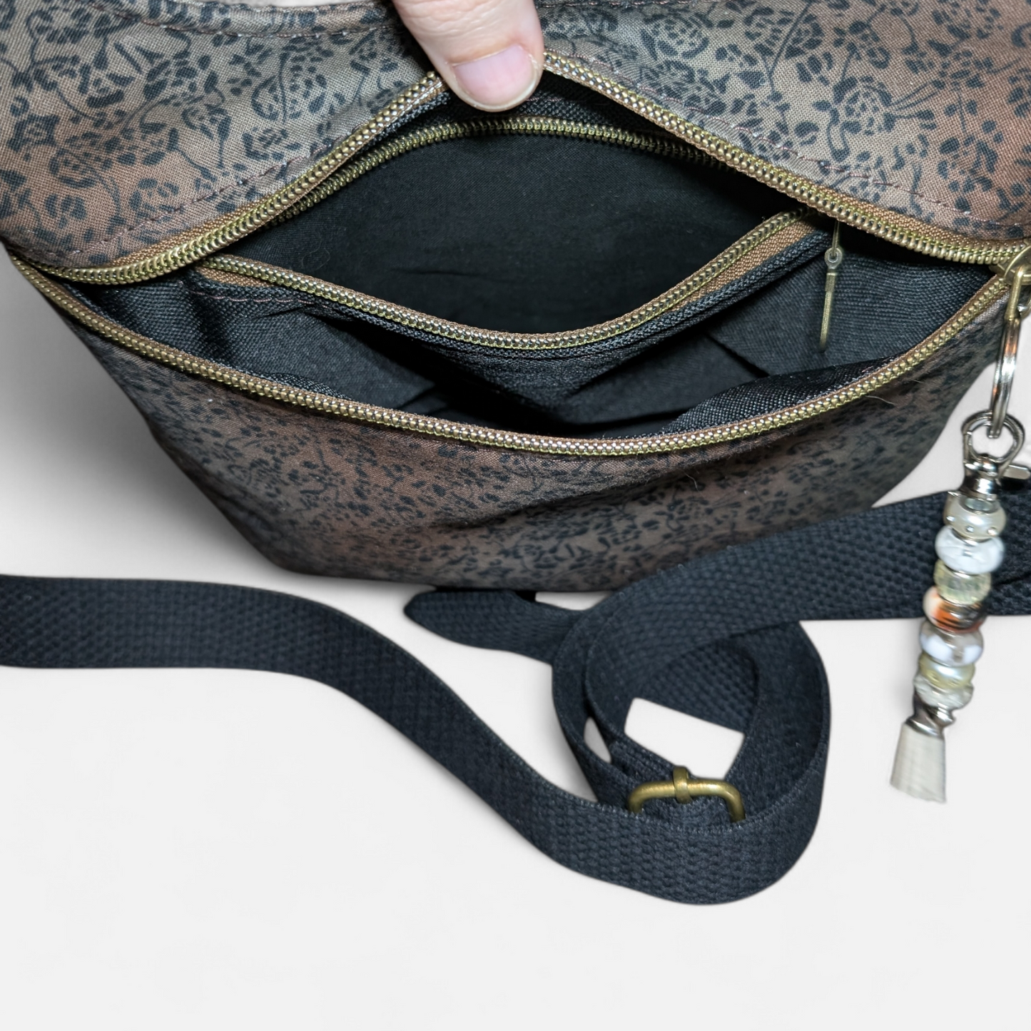 Handcrafted purse crossbody brown floral