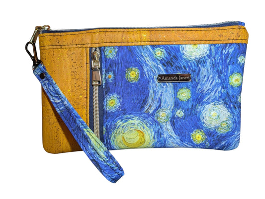 Handmade clutch wristlet starry night