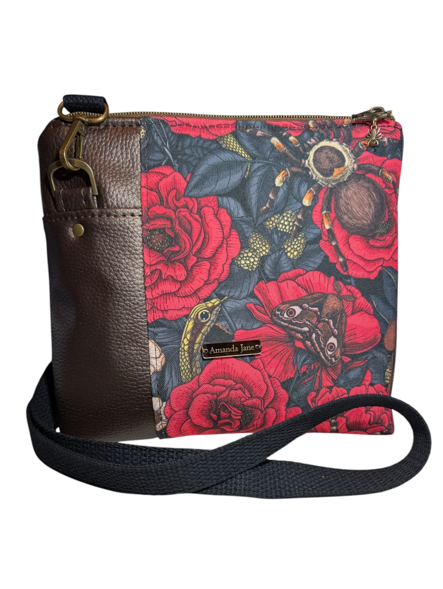 Handcrafted crossbody purse bag snakes, moths, spiders