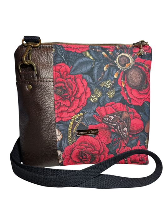 Handcrafted crossbody purse bag snakes, moths, spiders