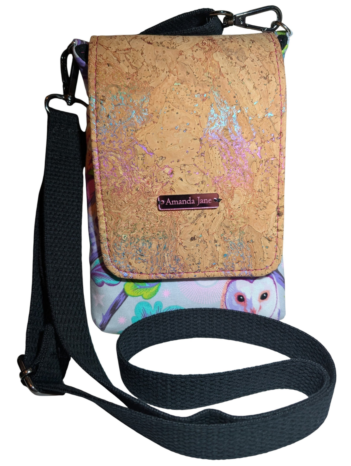 Handcrafted crossbody purse bag Tula Pink Owl