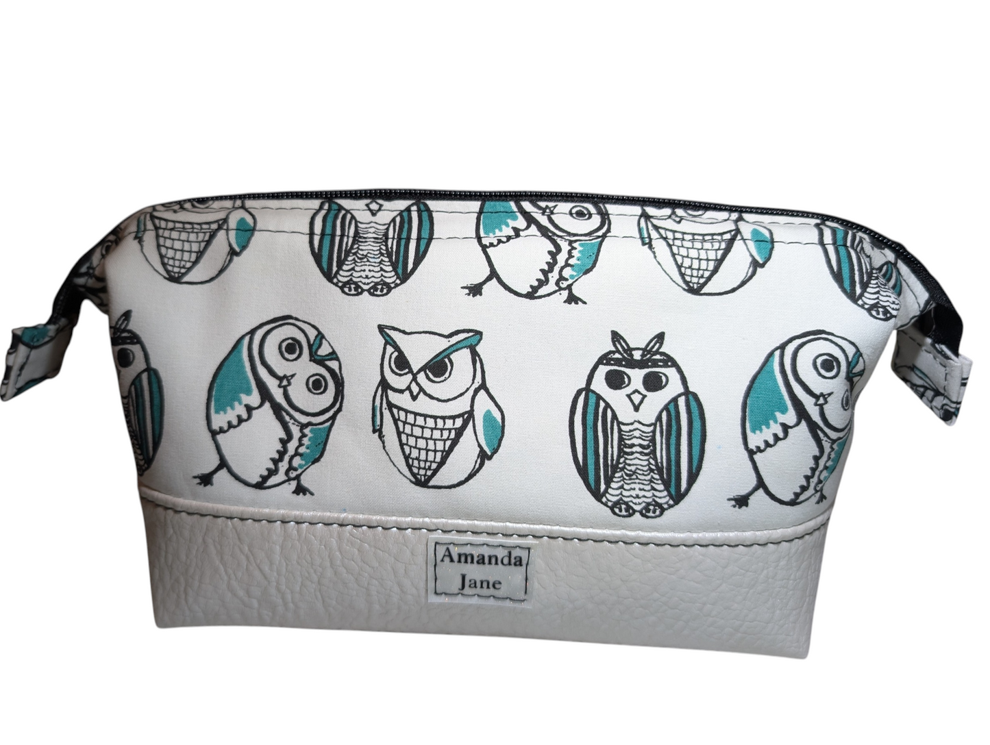 Handcrafted pouch make up toiletry bag owls
