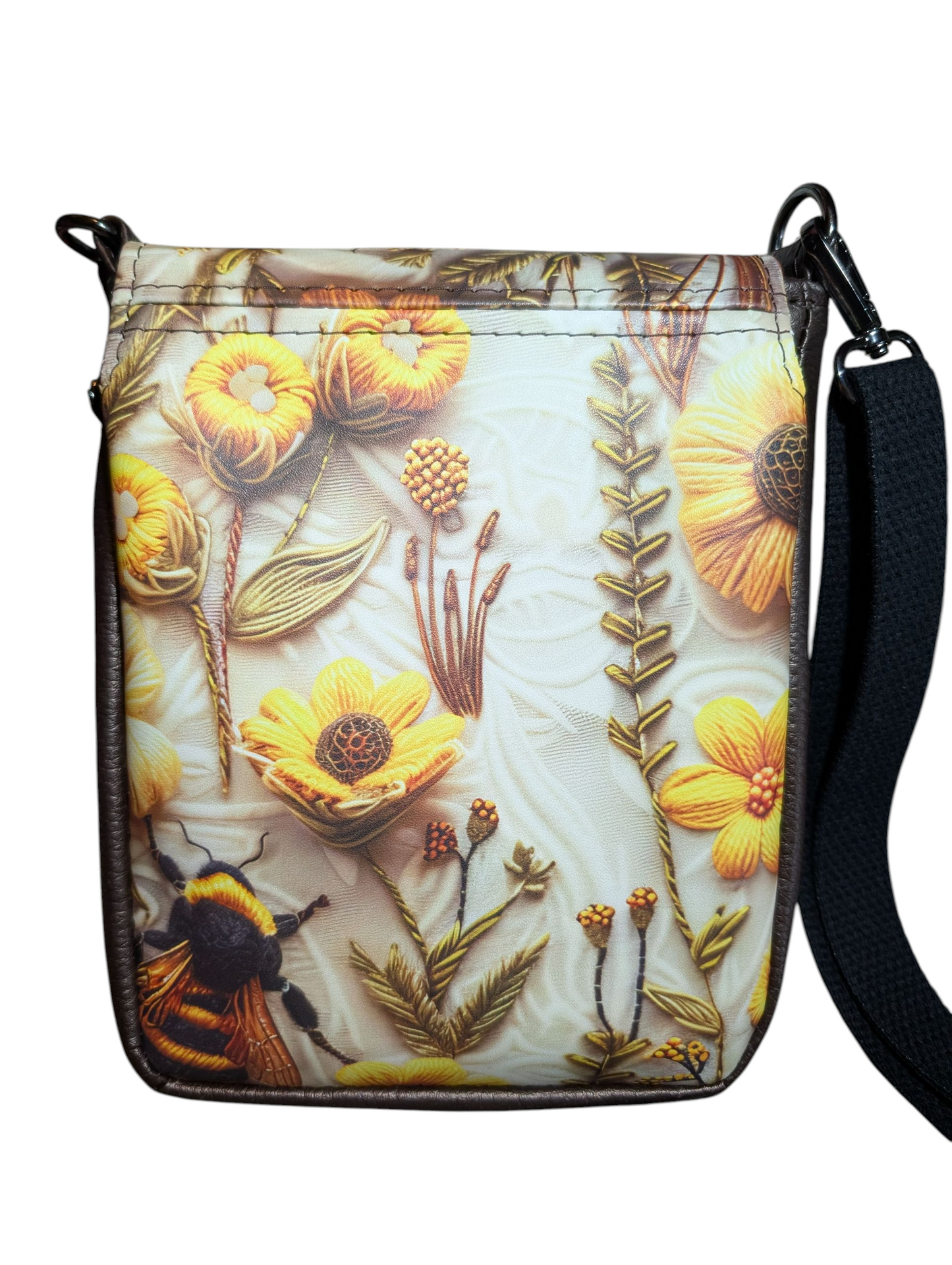 Handcrafted bag purse crossbody, built-in wallet, bees