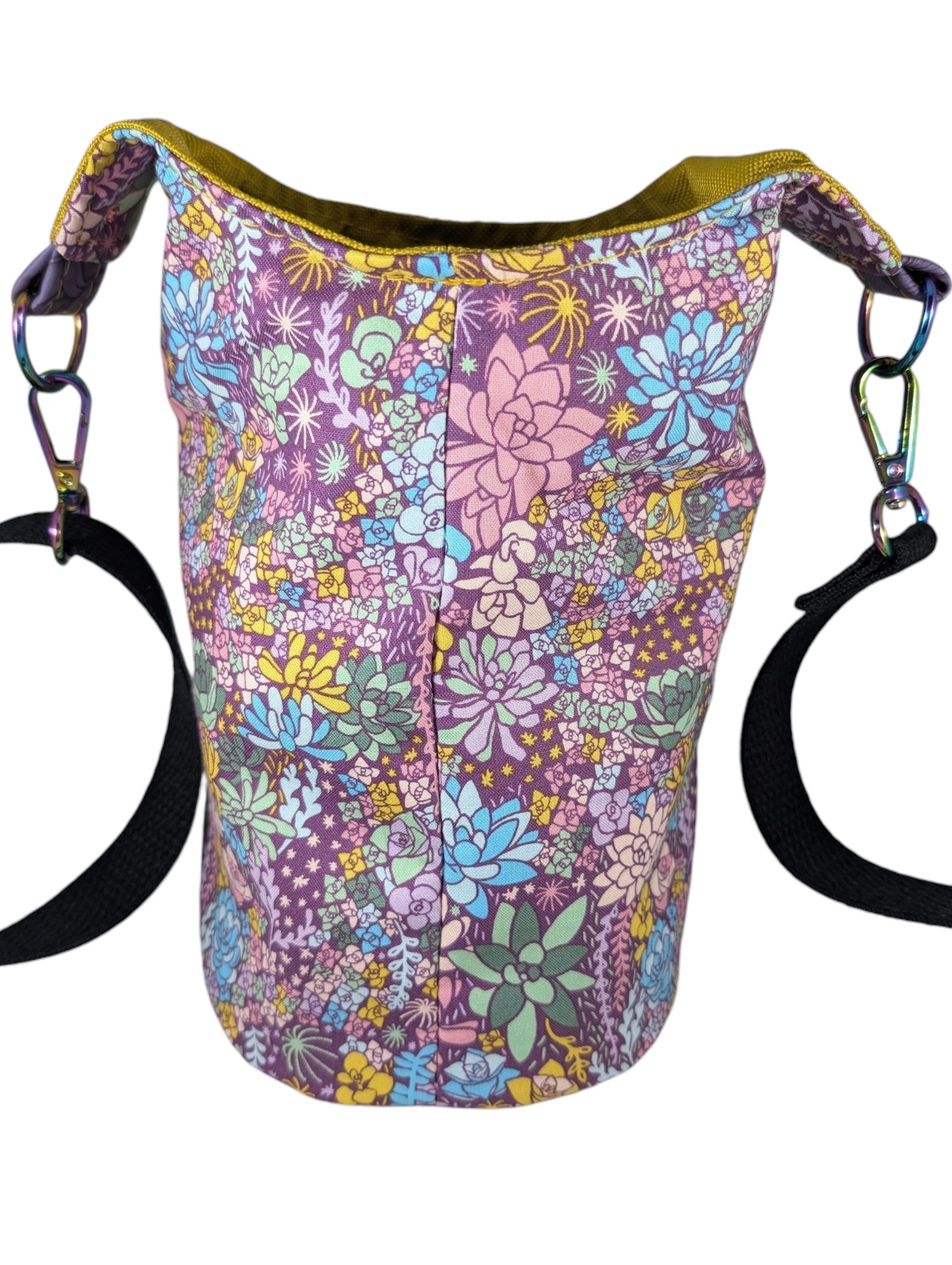 Handcrafted water bottle holder with card slots bright succulents