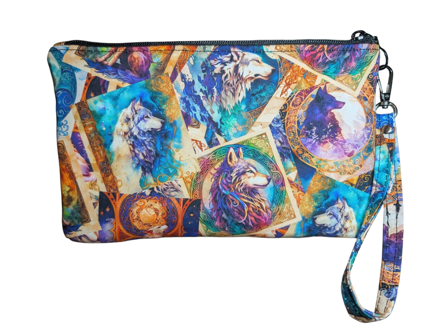 Handmade clutch wristlet wolves celtic