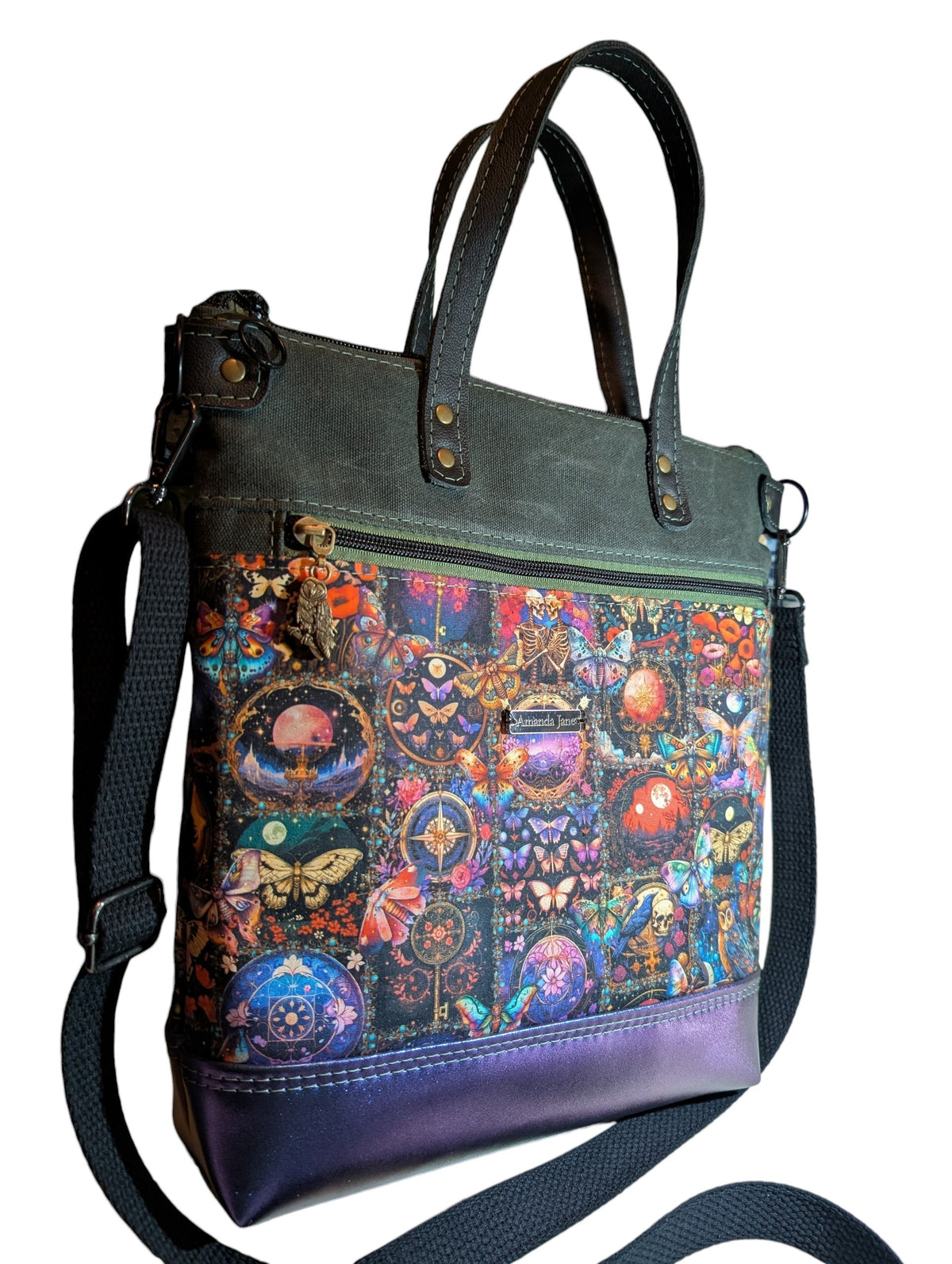 Handcrafted bag purse handbag crossbody butterflies, skulls, owls