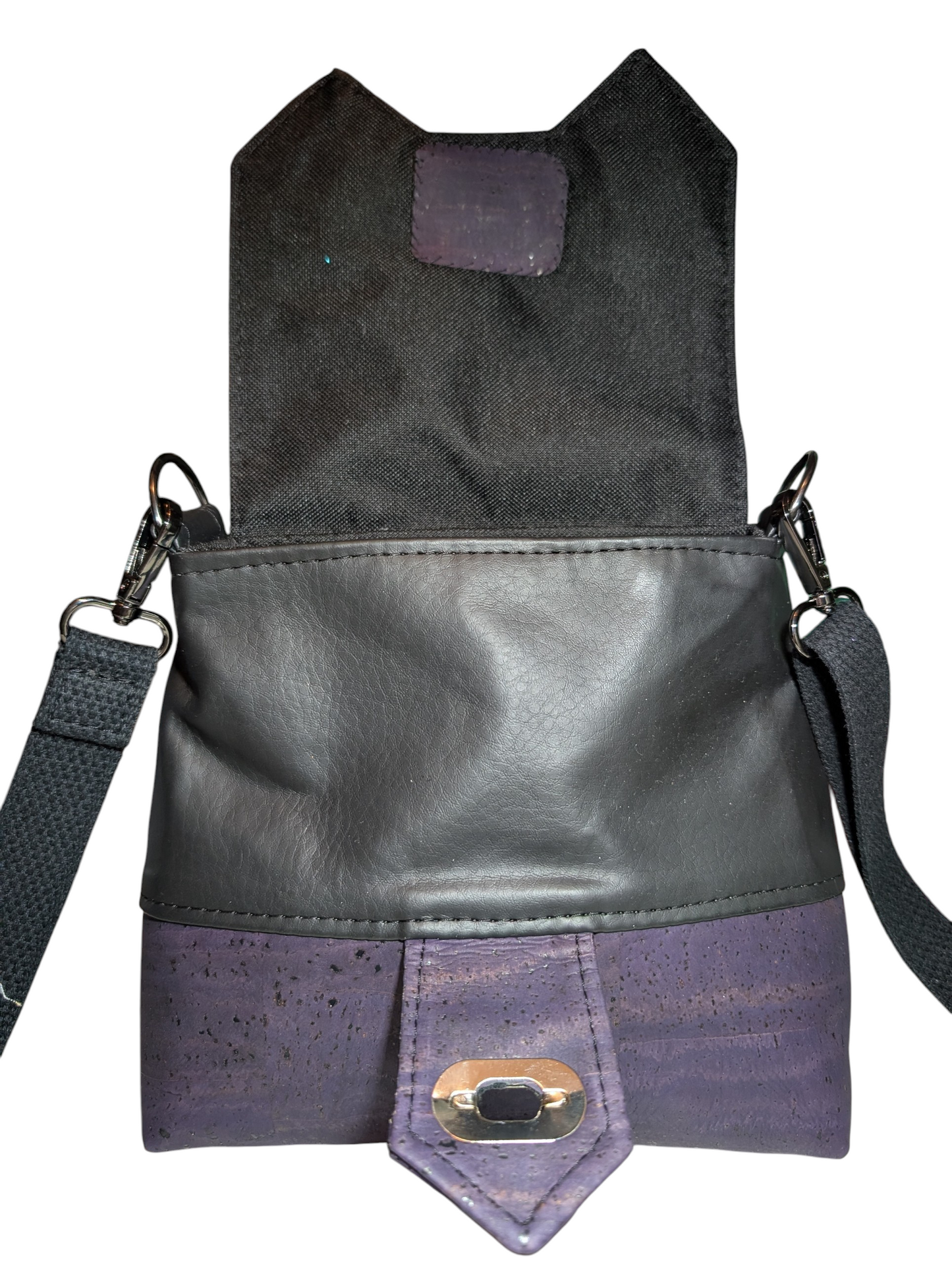 Handcrafted crossbody purse bag mushrooms and purple cork