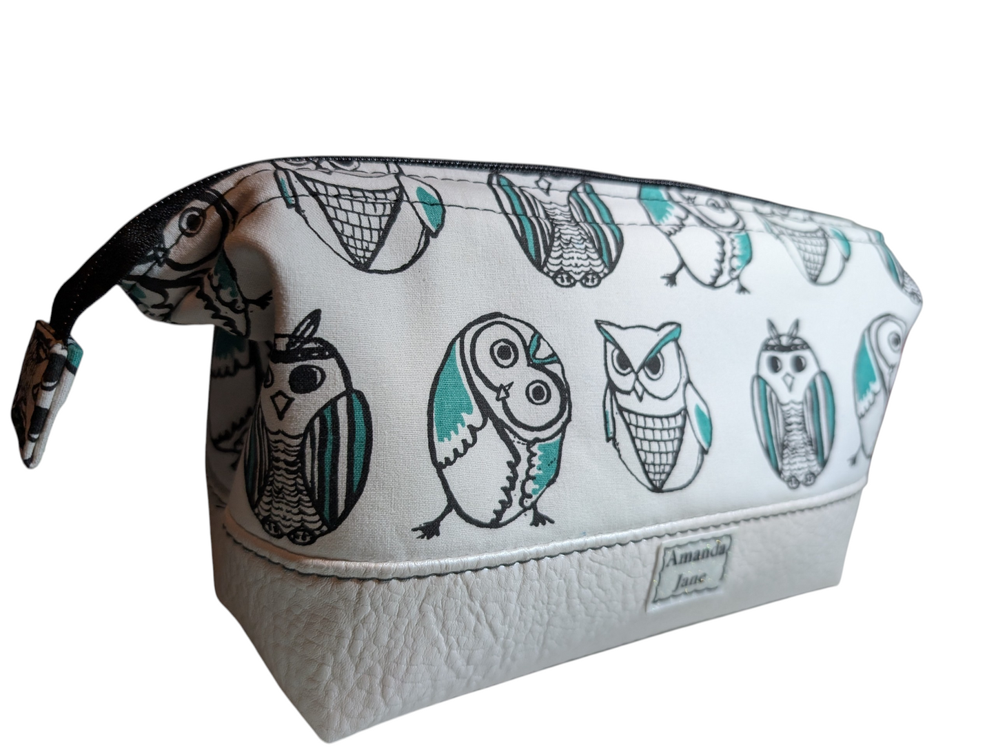 Handcrafted pouch make up toiletry bag owls
