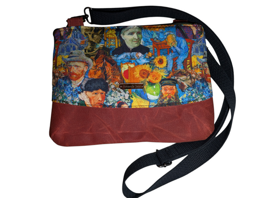 Handcrafted purse crossbody Van Gogh waxed canvas
