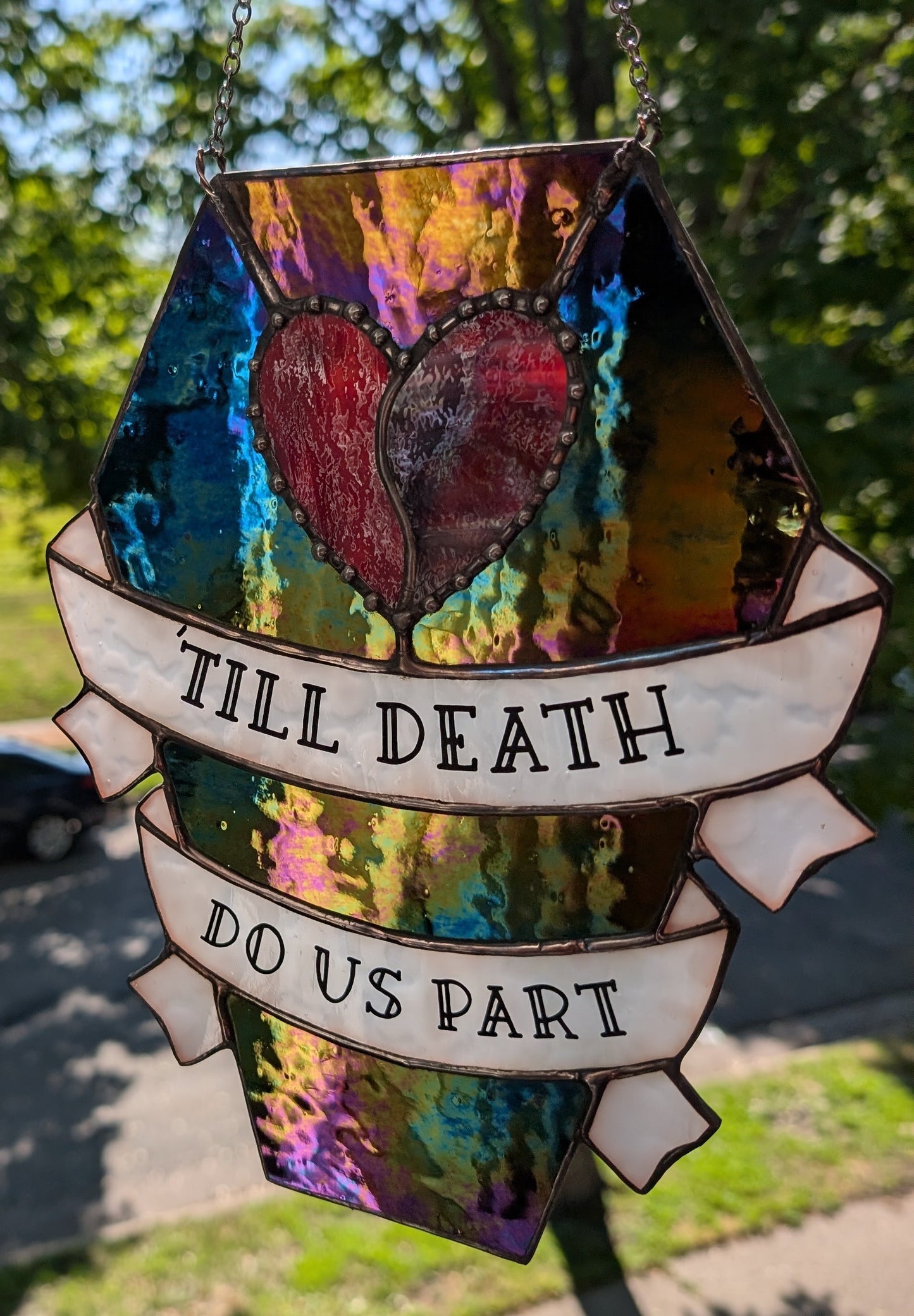 Stained glass sun catcher coffin