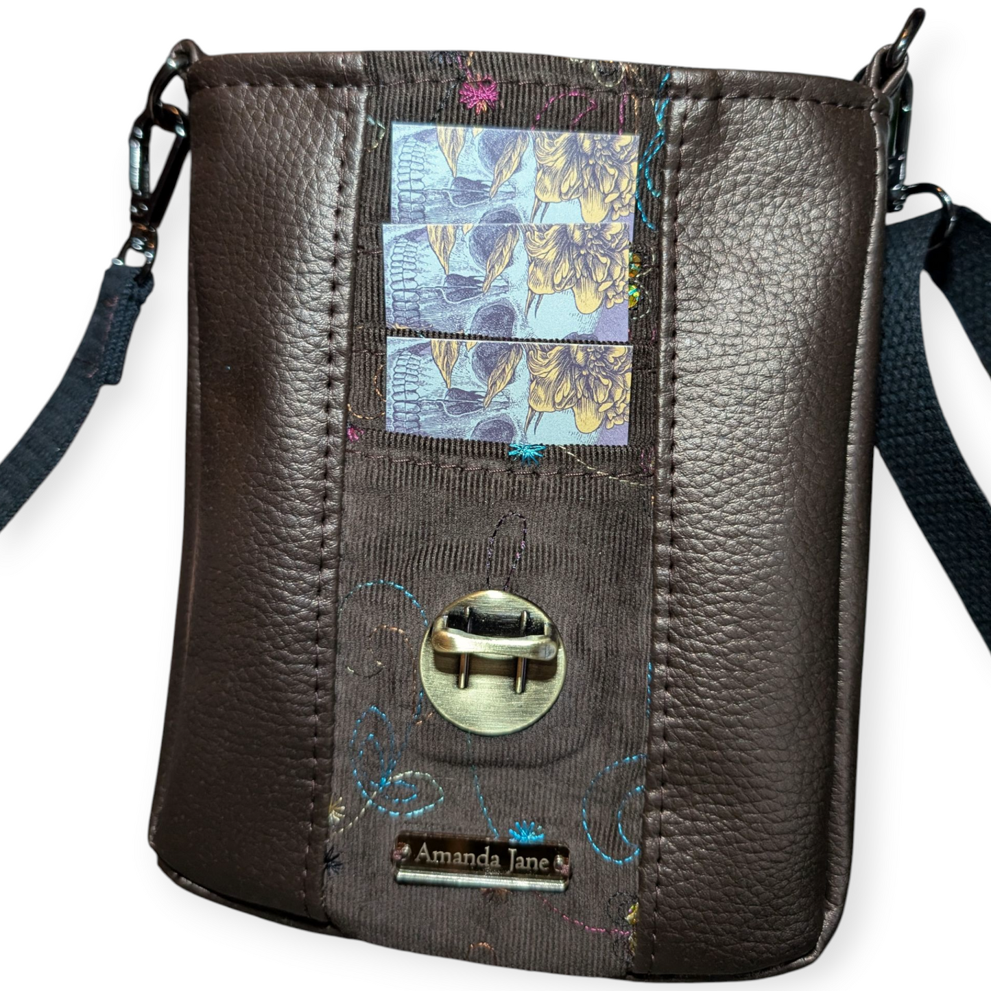 Handcrafted bag purse crossbody, built-in wallet, floral paisley corduroy