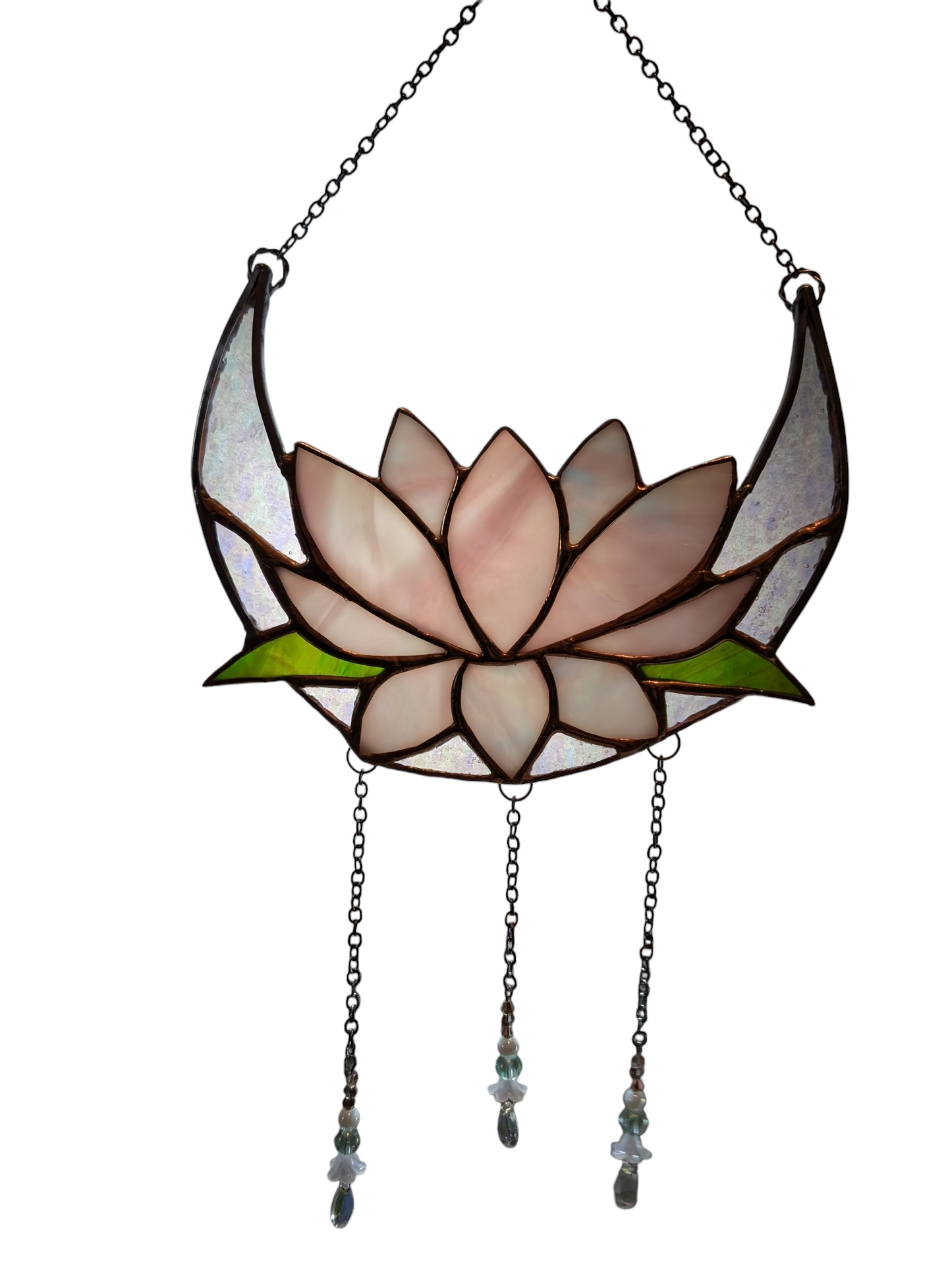 Handcrafted stained glass lotus moon pink