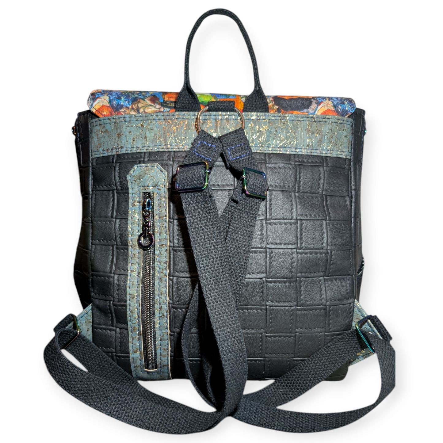 Handcrafted purse backpack Van Gogh collage