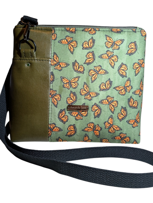 Handcrafted crossbody purse bag monarch butterflies