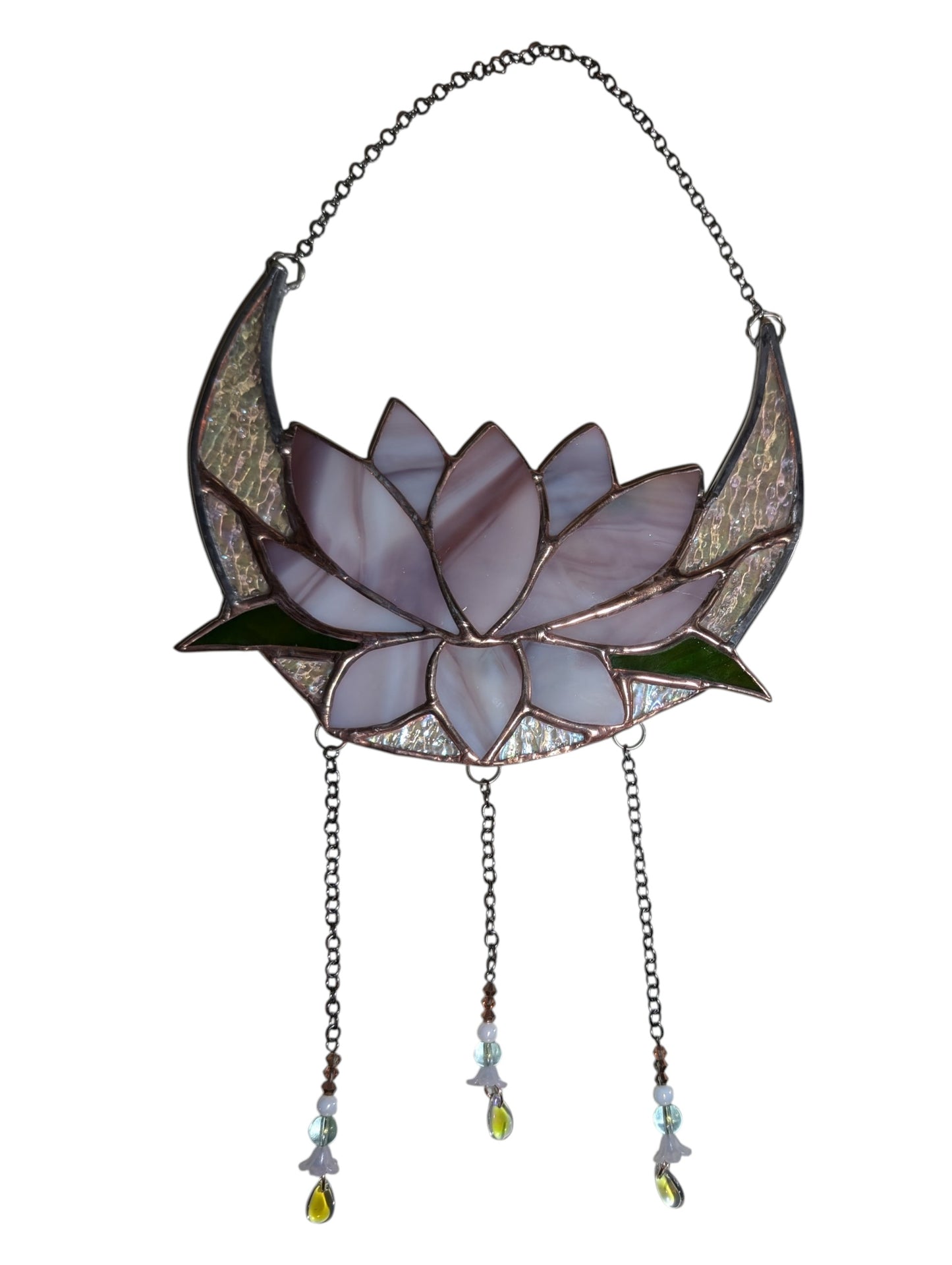 Handcrafted stained glass lotus moon pink