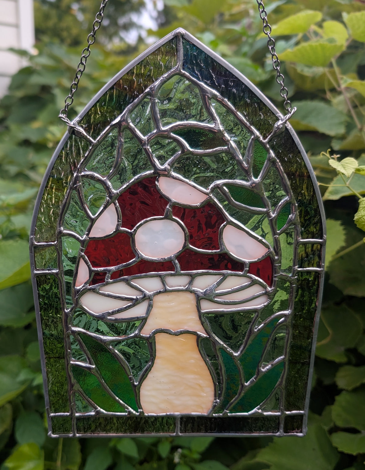 Stained glass sun catcher amanita mushroom