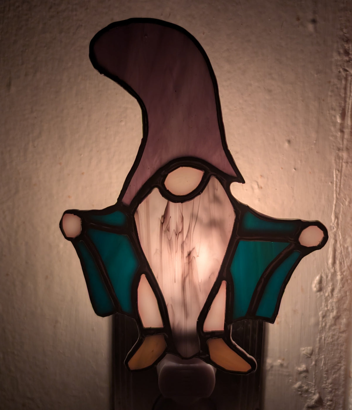 Stained glass sun catcher night light gnome