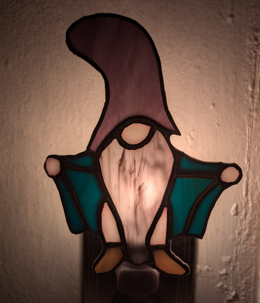 Stained glass sun catcher night light gnome