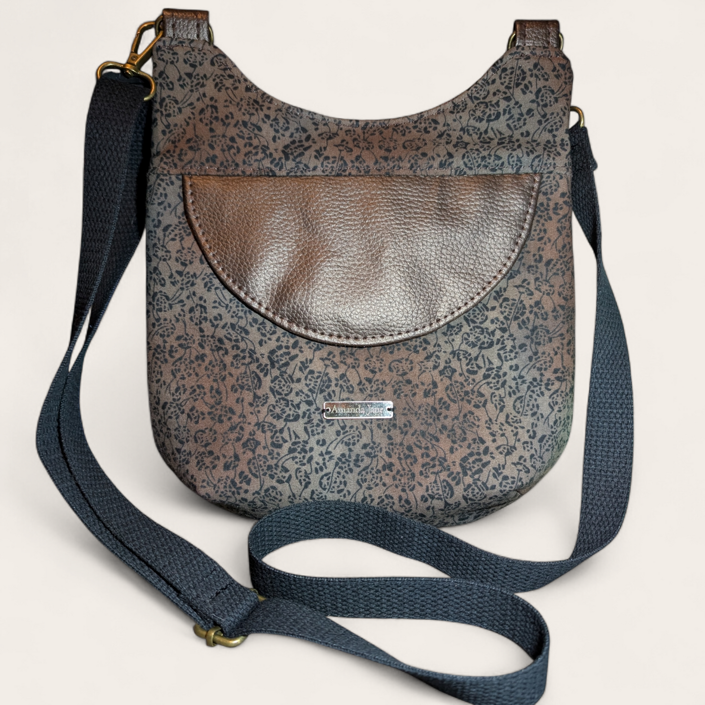 Handcrafted purse crossbody brown floral
