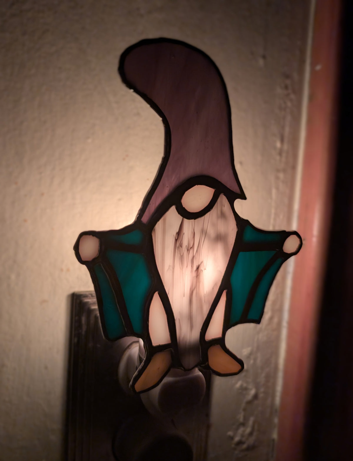 Stained glass sun catcher night light gnome