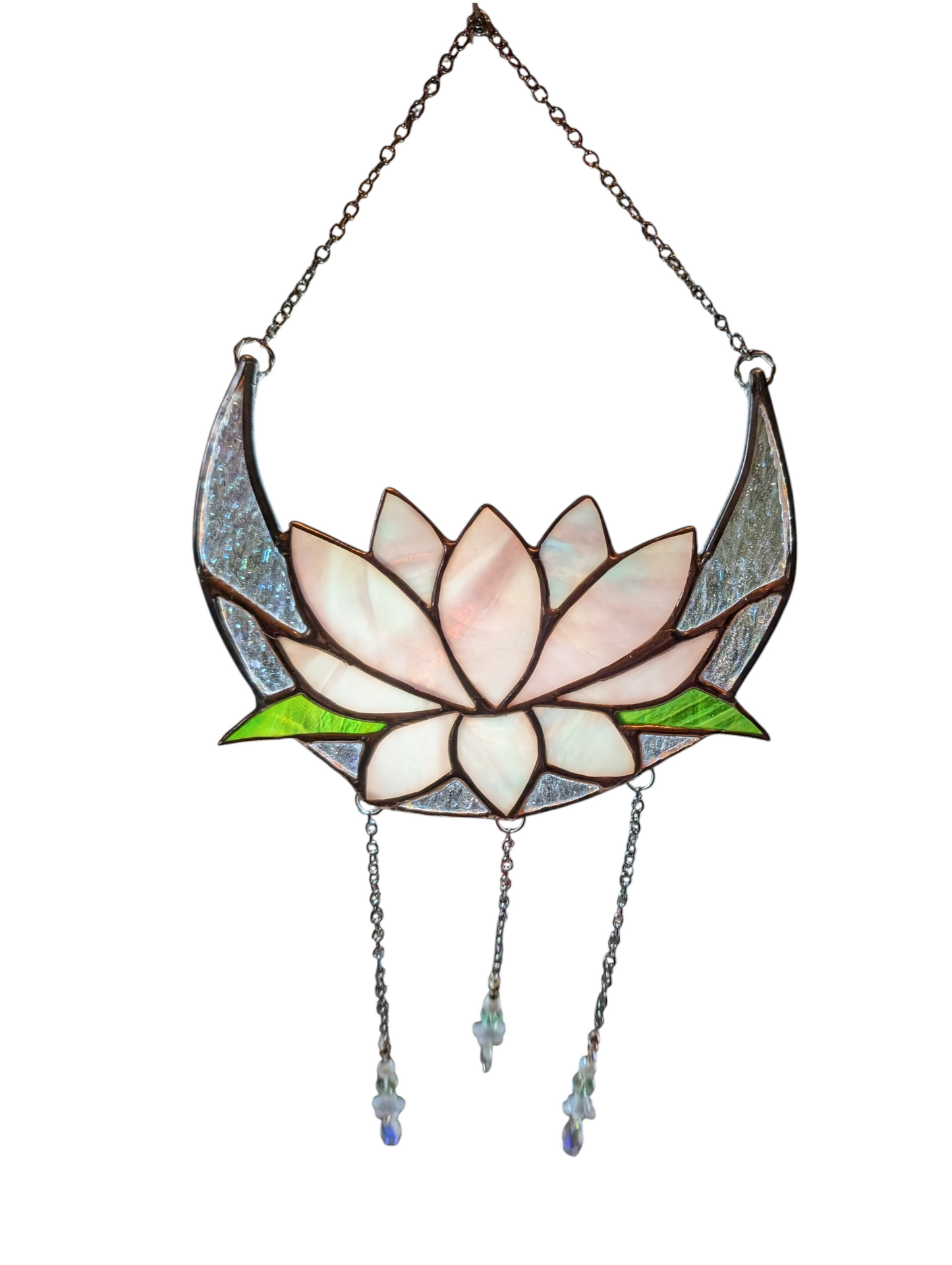 Handcrafted stained glass lotus moon pink