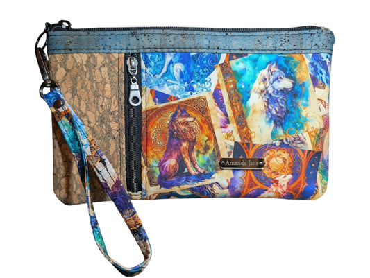 Handmade clutch wristlet wolves celtic