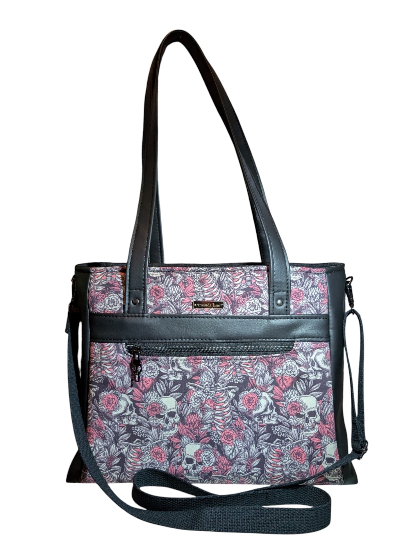 Handcrafted bag purse handbag shoulder bag pink skeleton floral