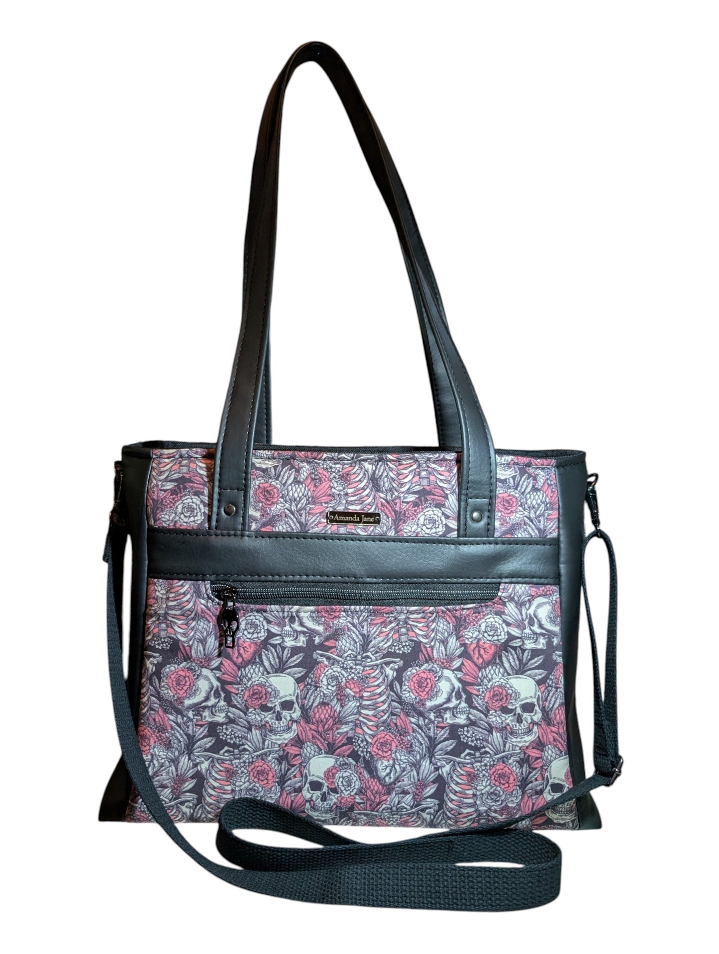 Handcrafted bag purse handbag shoulder bag pink skeleton floral