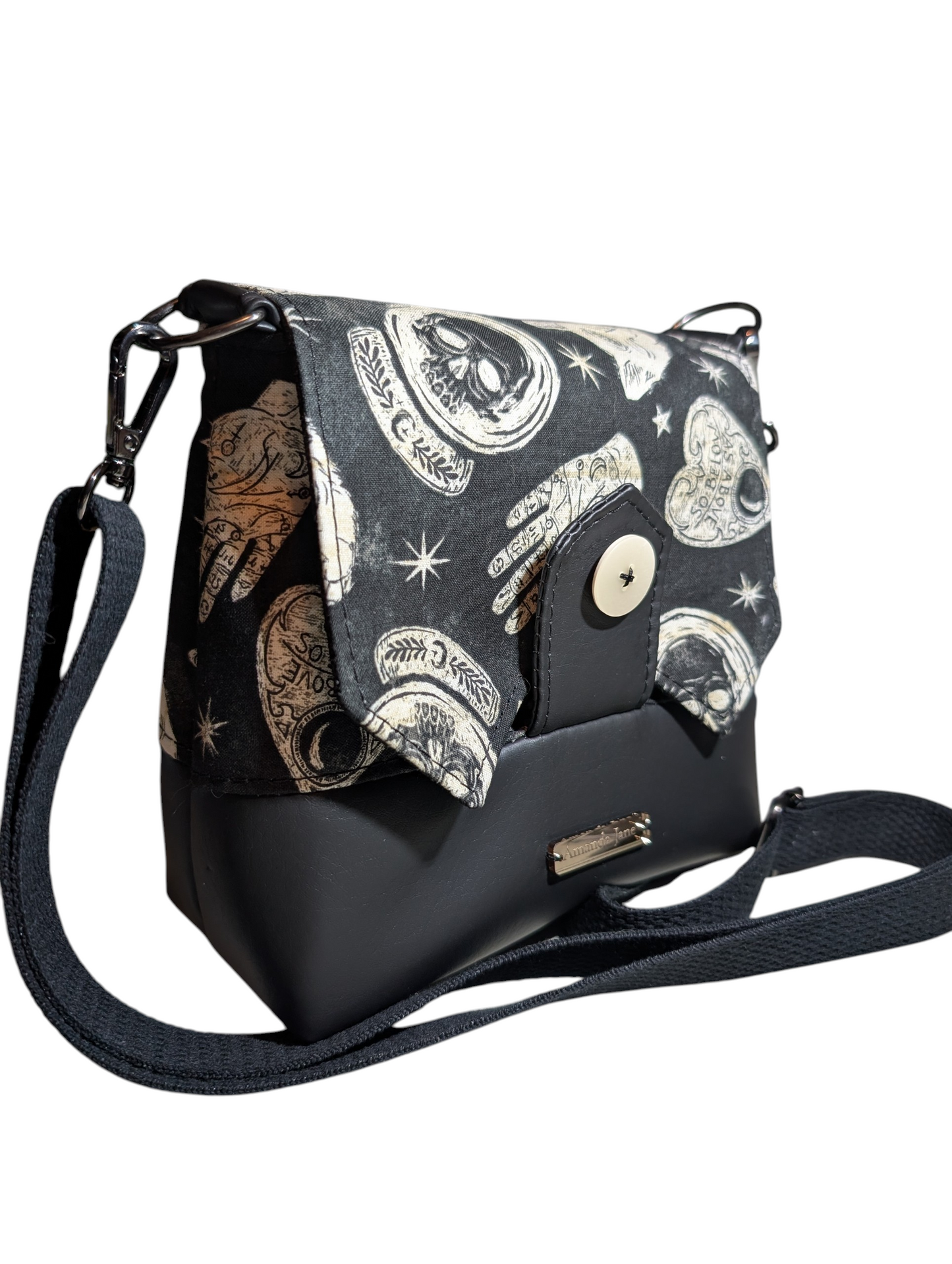 Handcrafted crossbody purse bag Ouija skulls cats