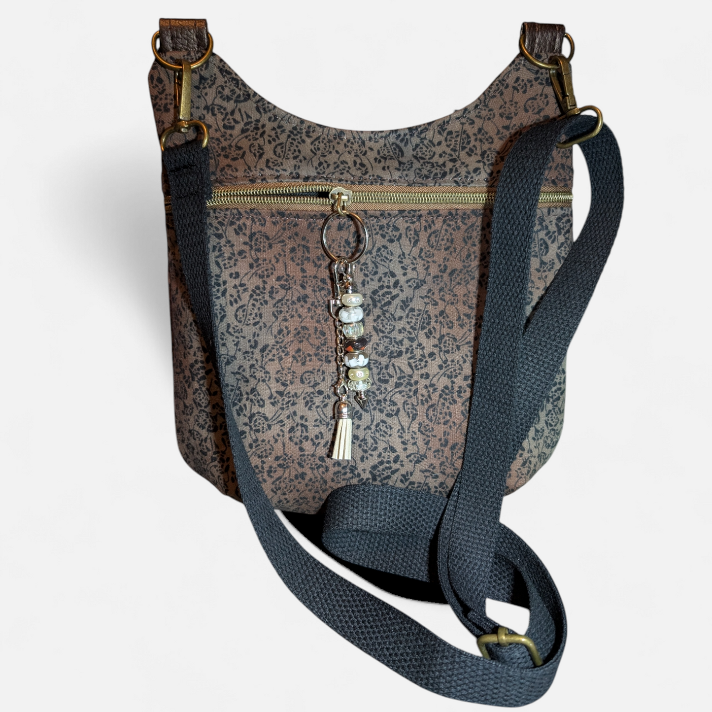 Handcrafted purse crossbody brown floral