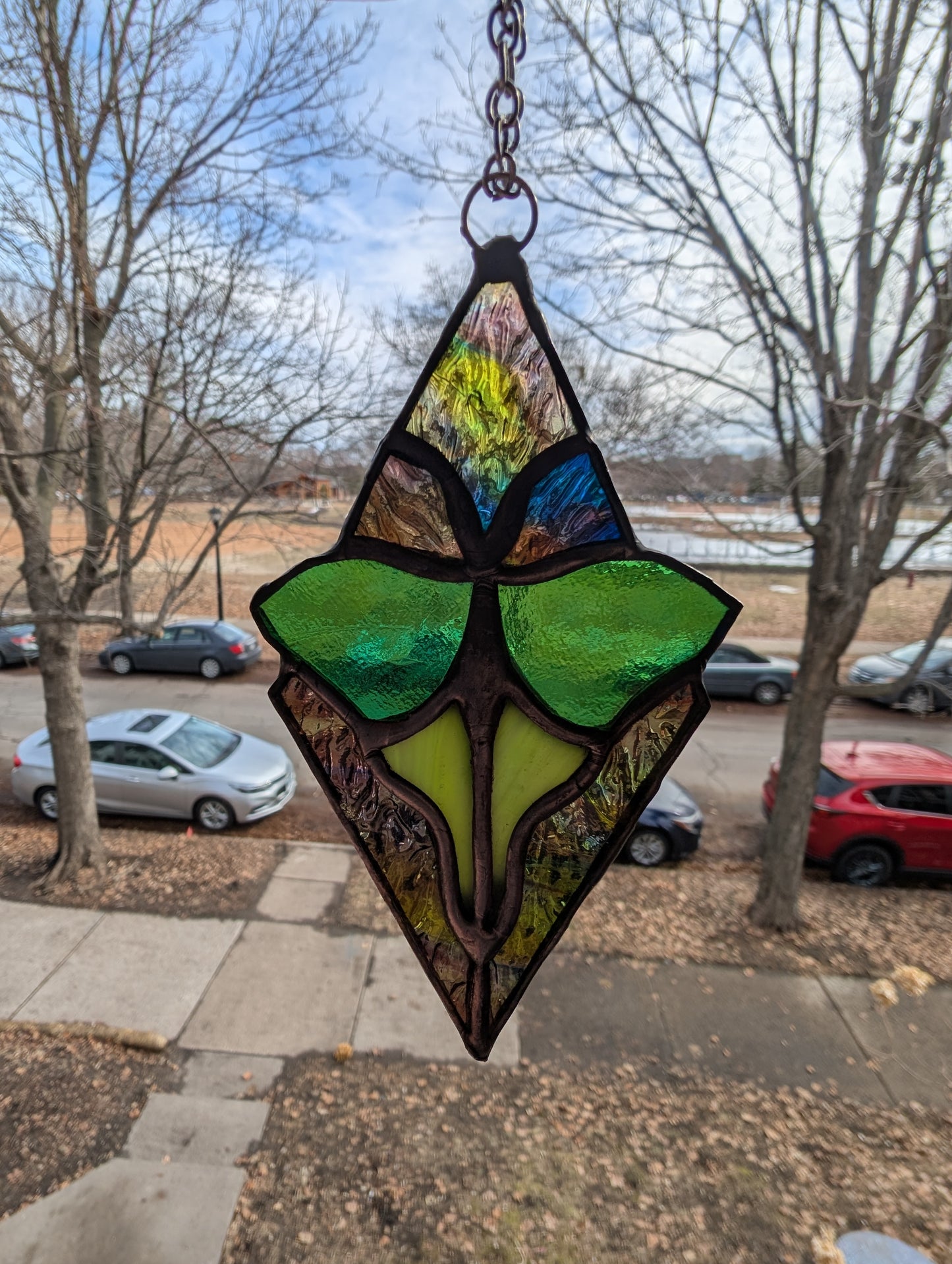 Handcrafted stained glass small Luna moth (reserved for Tessa)