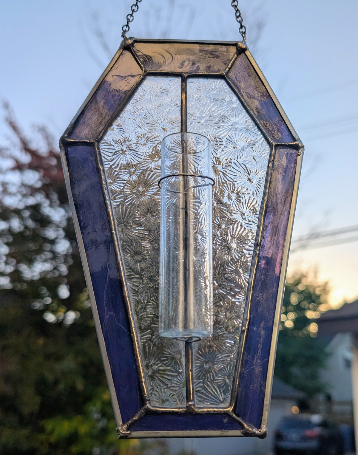 Stained glass sun catcher purple coffin propagation station