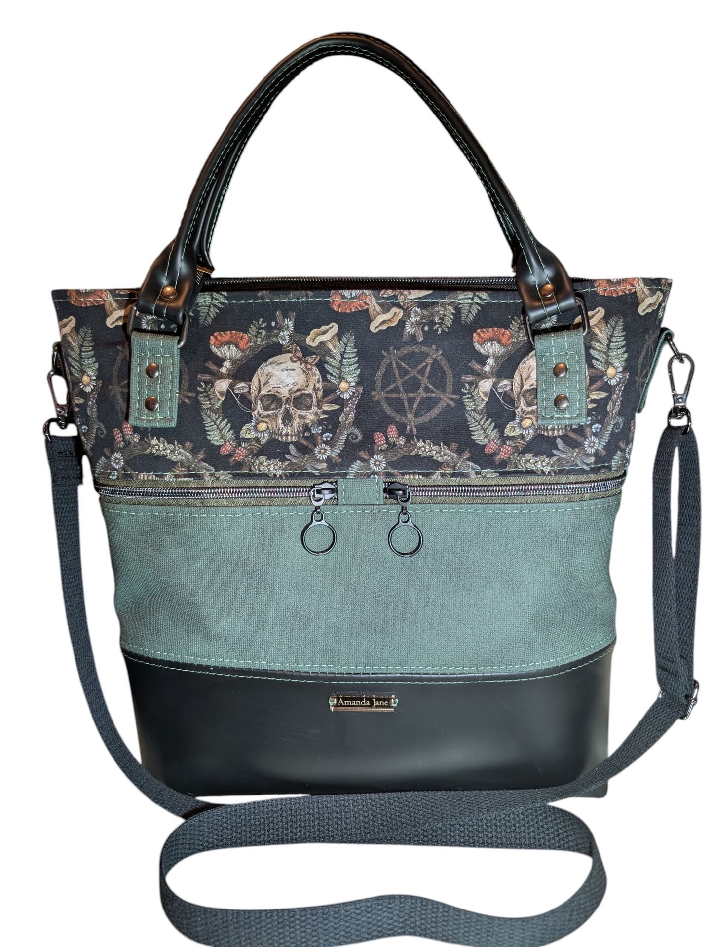 Handcrafted crossbody purse bag witchy skull