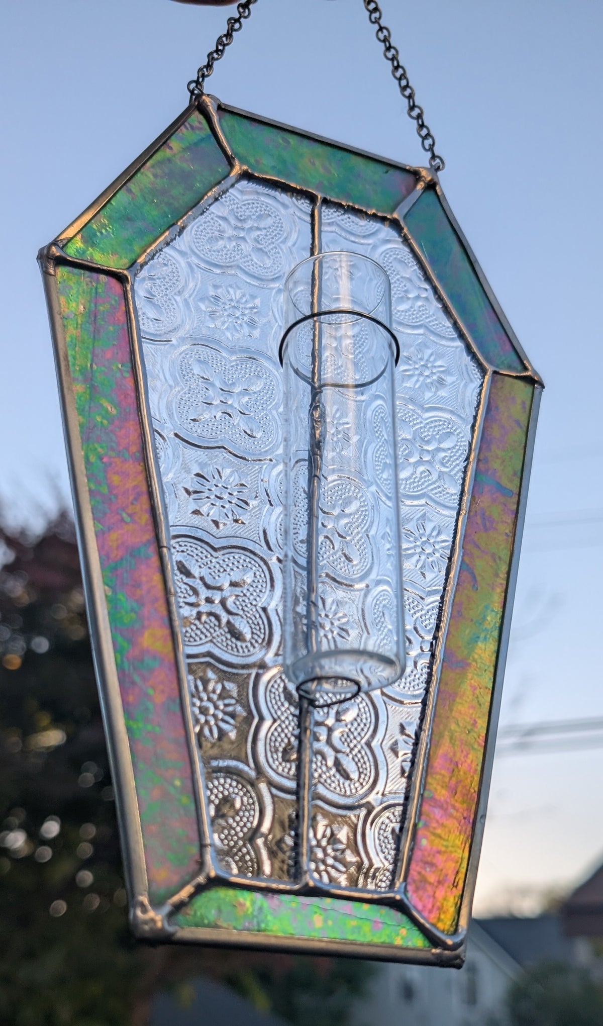 Stained glass sun catcher green coffin propagation station