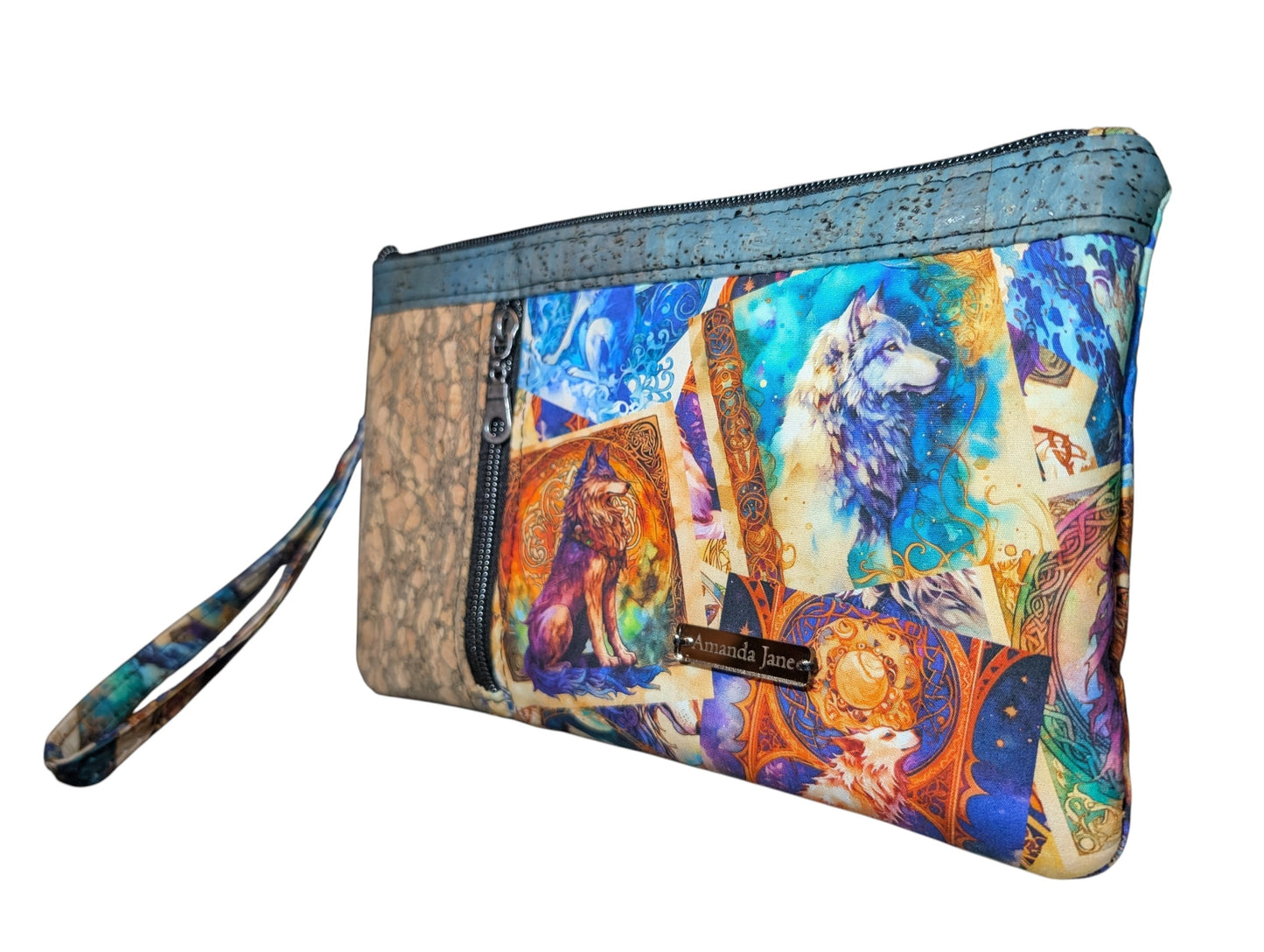 Handmade clutch wristlet wolves celtic