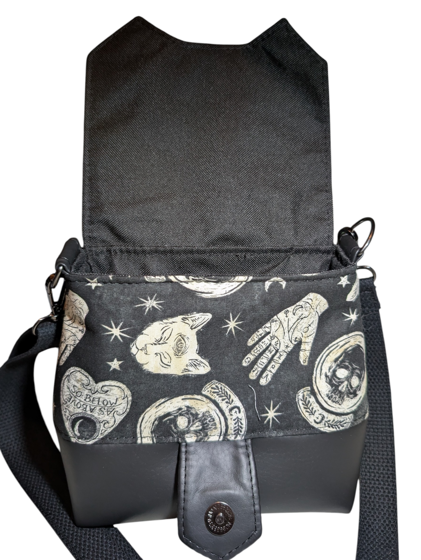 Handcrafted crossbody purse bag Ouija skulls cats