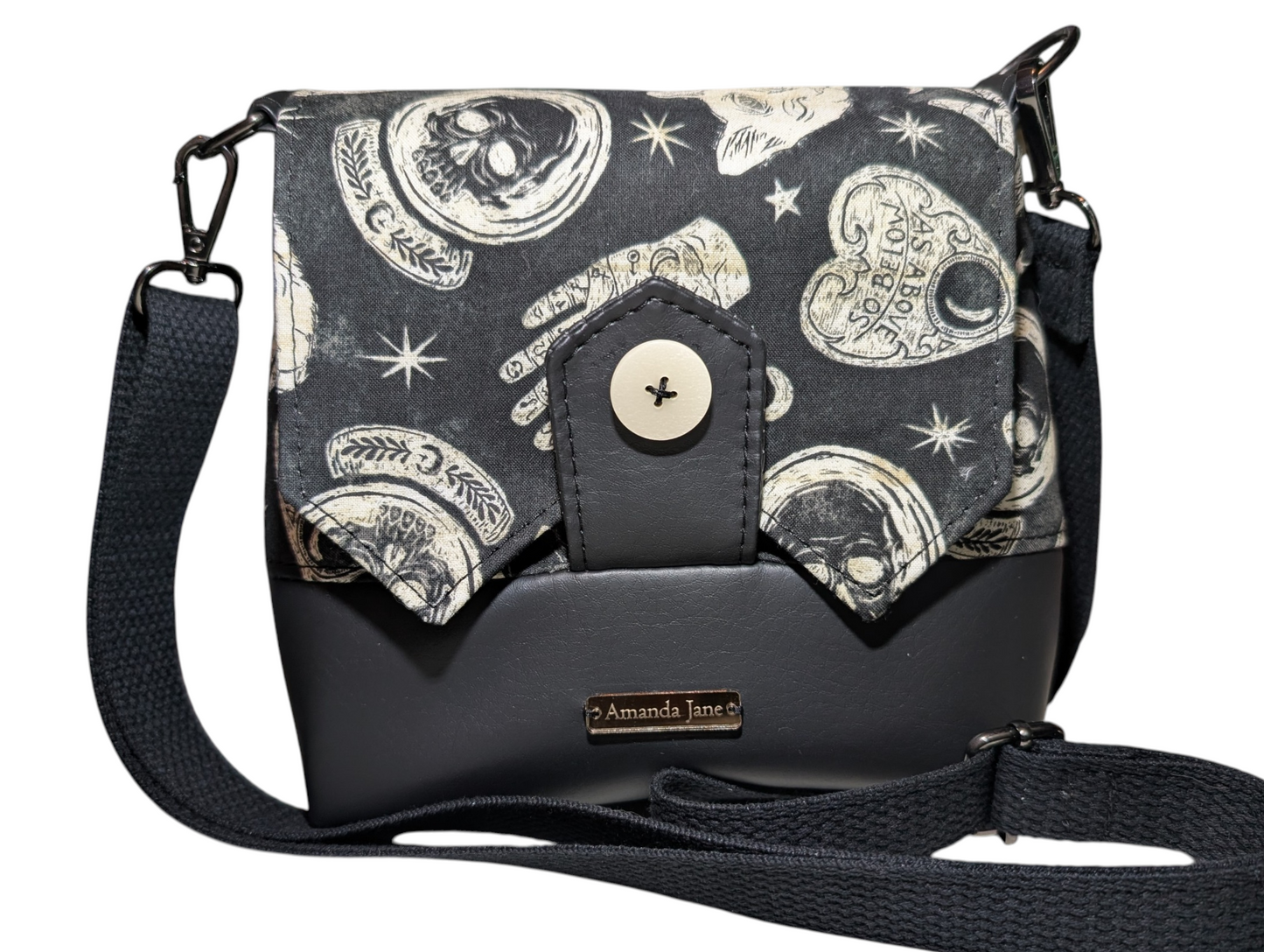 Handcrafted crossbody purse bag Ouija skulls cats