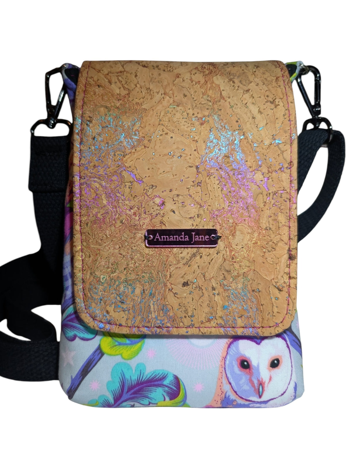Handcrafted crossbody purse bag Tula Pink Owl