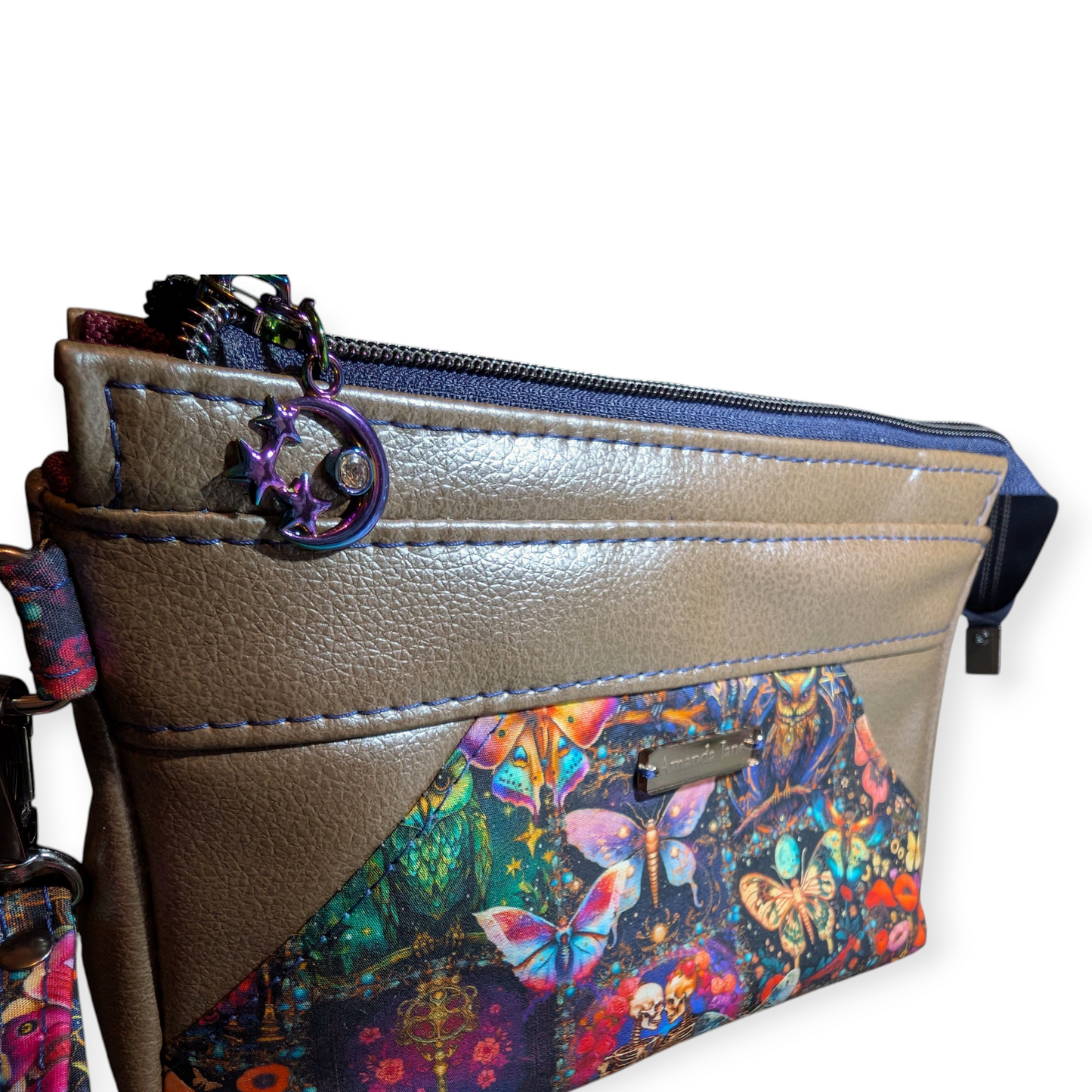 Handmade clutch wristlet butterfly skulls owls