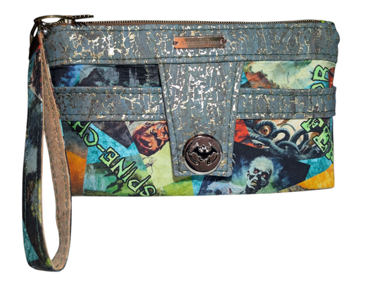 Handmade clutch wristlet retro horror movie icons