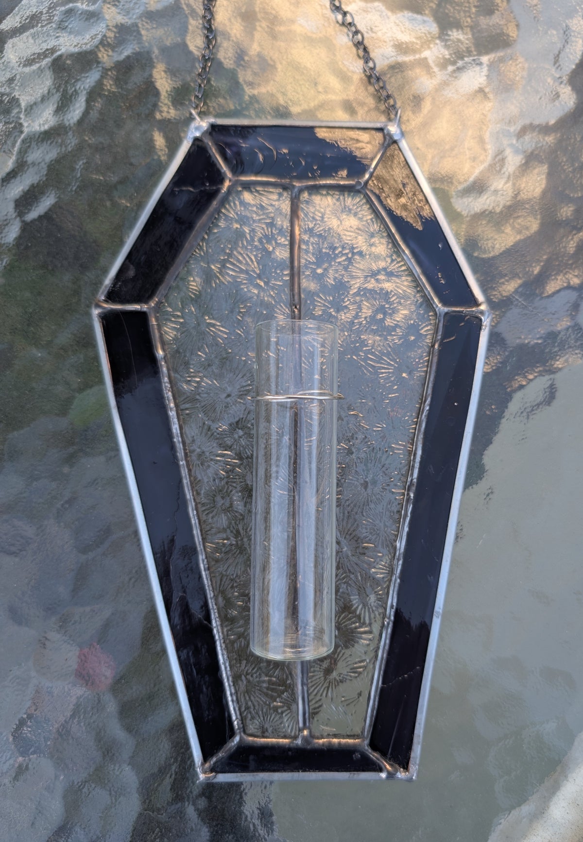 Stained glass sun catcher purple coffin propagation station