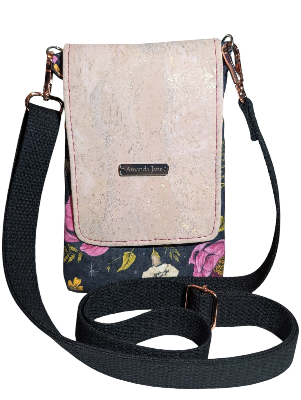 Handcrafted crossbody purse bag flowers and moths