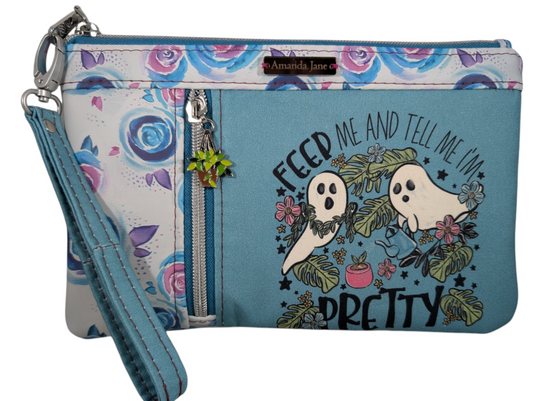 Handmade clutch wristlet plants and ghosts