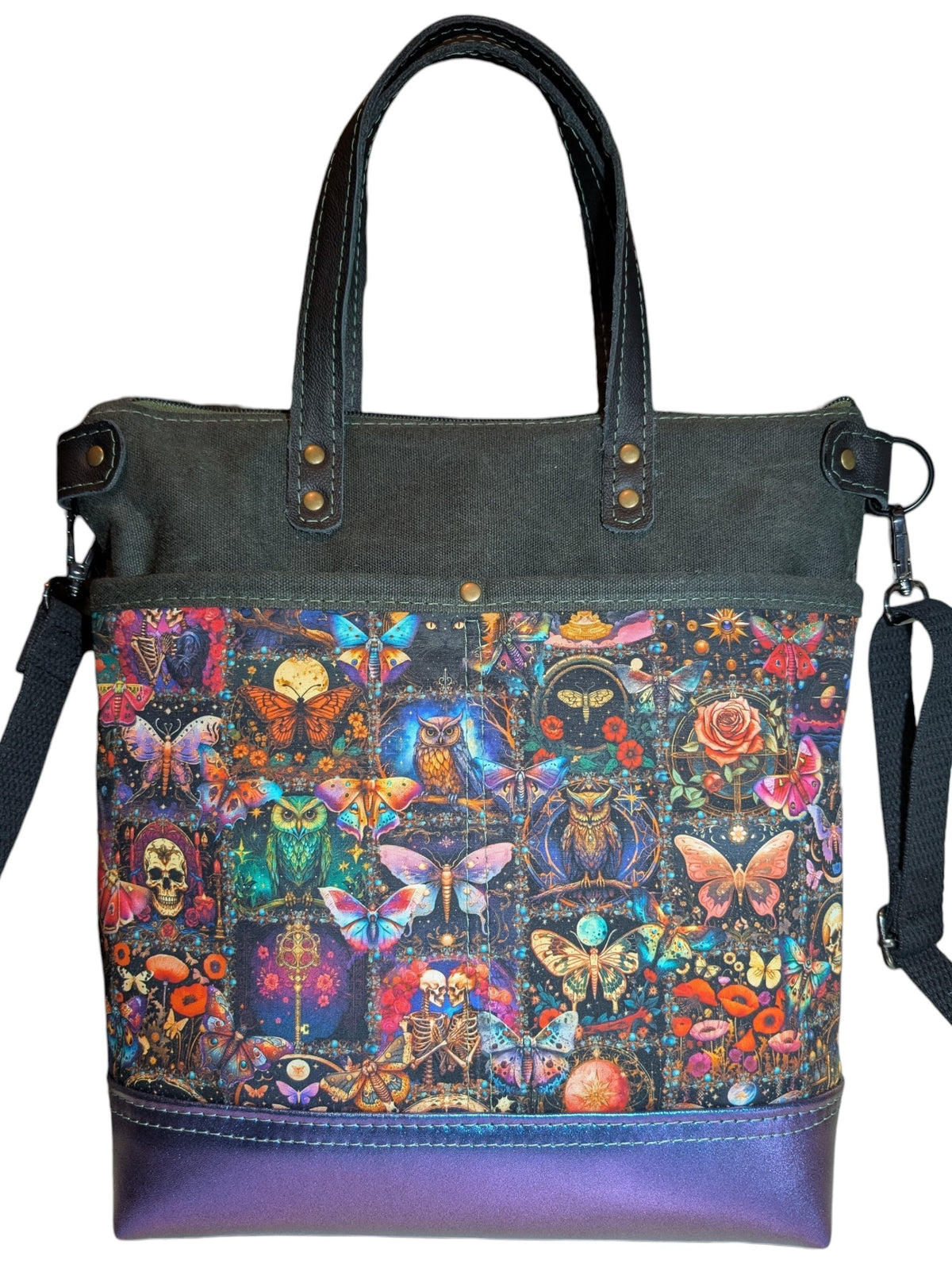 Handcrafted bag purse handbag crossbody butterflies, skulls, owls