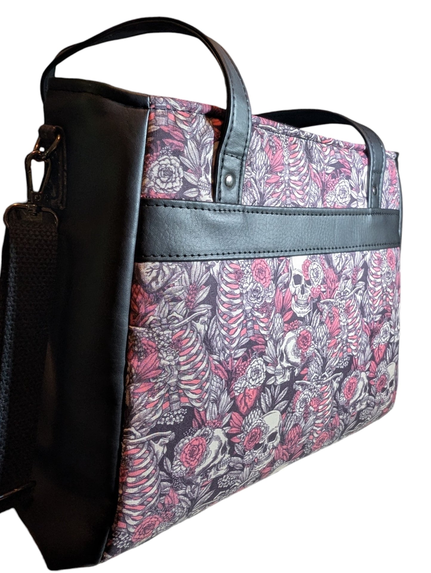 Handcrafted bag purse handbag shoulder bag pink skeleton floral