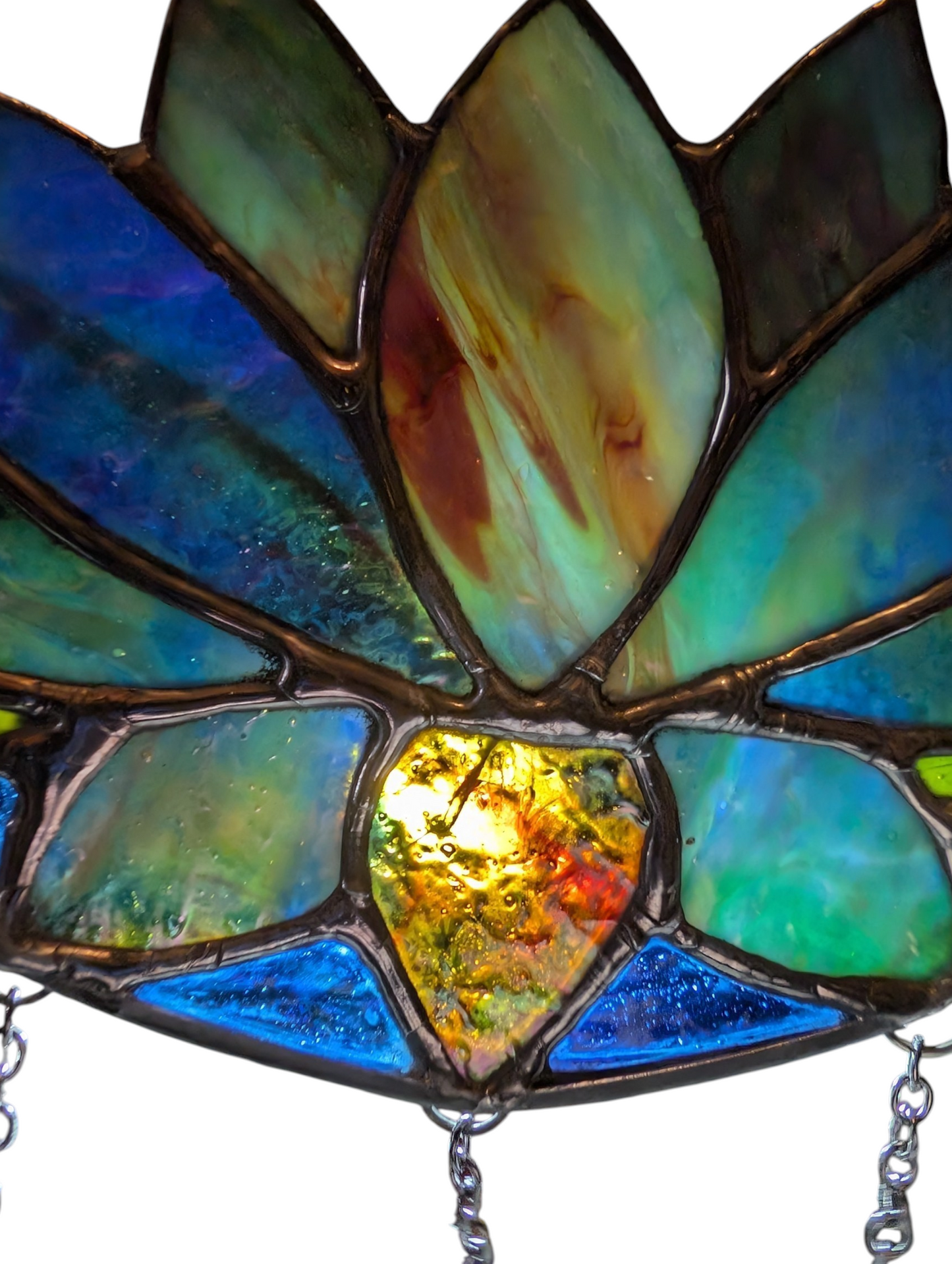 Handcrafted stained glass lotus moon blue DISCOUNTED